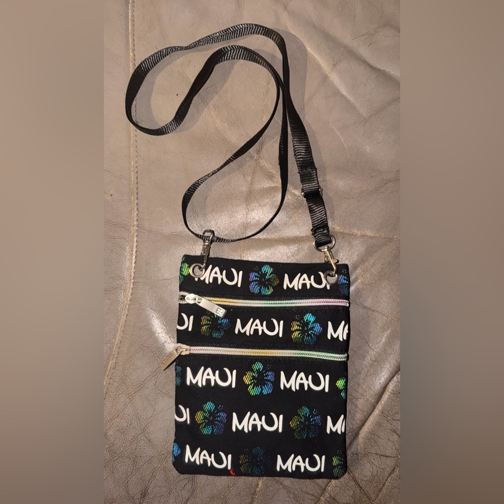 Robin Ruth Black Crossbody Bag with Blue and Green Flowers